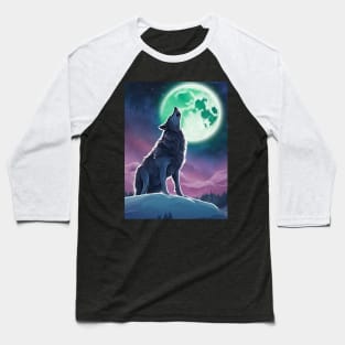 Nature Galaxy Starry Night Full Moon Howling Wolf Baseball T-Shirt